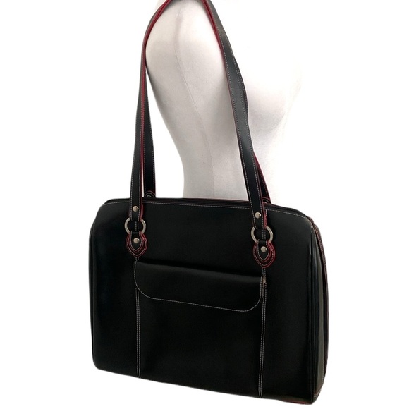 McKlein Glenview Black Red Leather Laptop Shoulder Bag - Picture 2 of 16